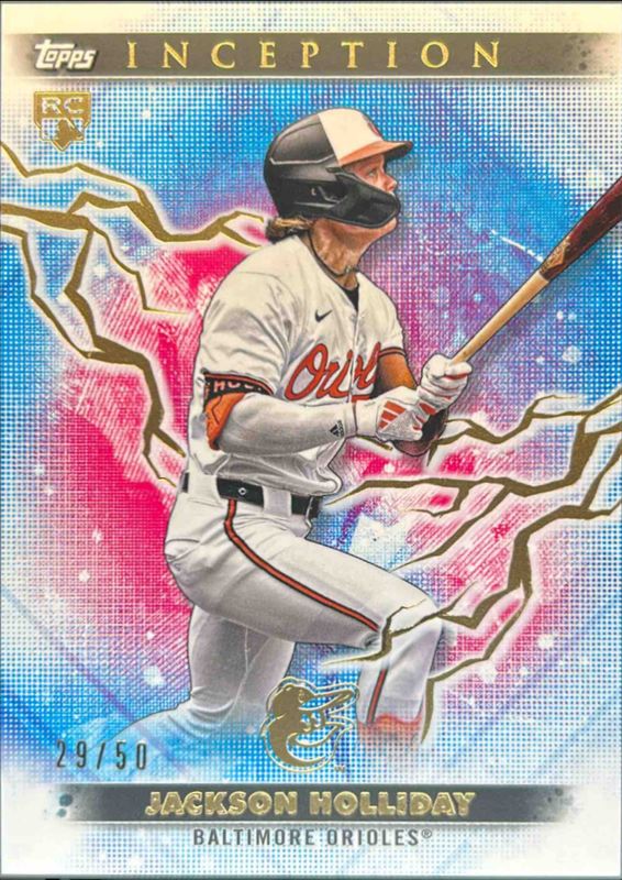 Jackson Holliday 2024 Topps Inception #7 Gold Electricity /50 Rookie RAW