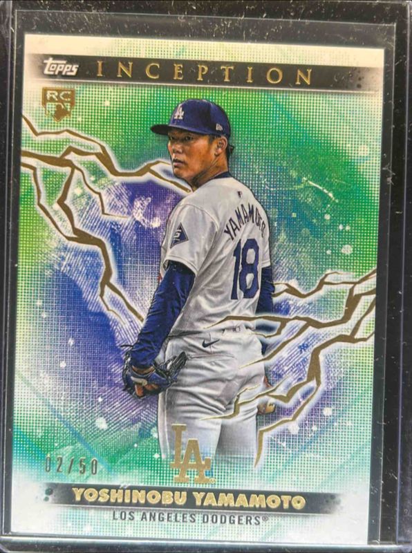 Yoshinobu Yamamoto 2024 Topps Inception #44 Gold Electricity /50 Rookie RAW