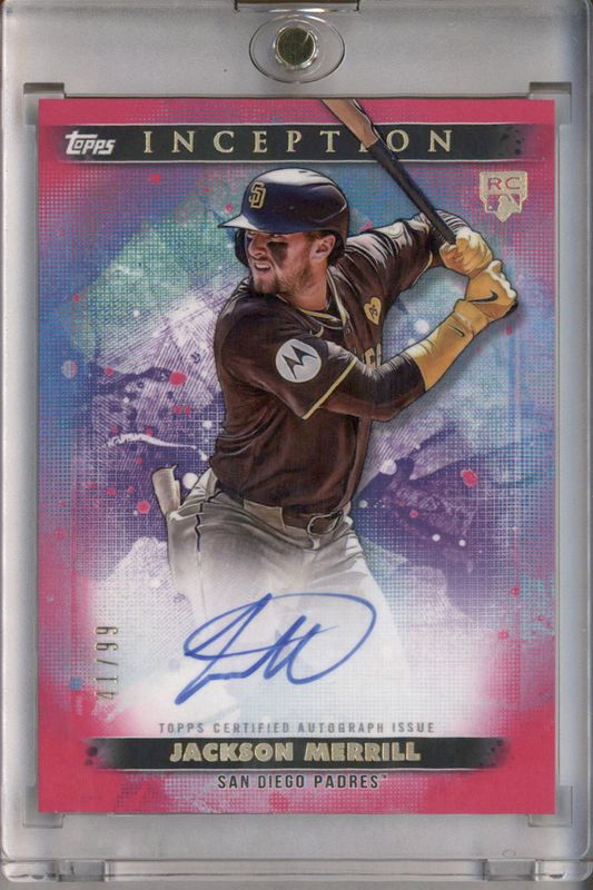 Jackson Merrill 2024 Topps Inception #BRES-JM Base Rookies & Emerging Star Autographs - Magenta /99 RAW