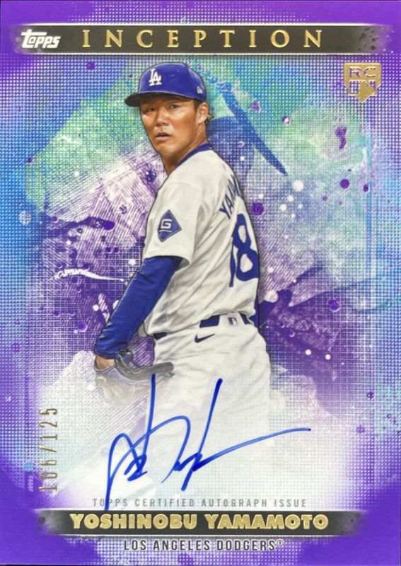 Yoshinobu Yamamoto 2024 Topps Inception #BRES-YY Base Rookies & Emerging Star Autographs - Purple /199 RAW
