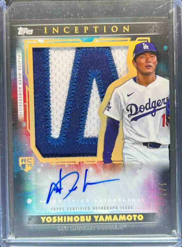 Yoshinobu Yamamoto 2024 Topps Inception #AJP-YY Autographed Jumbo Patch Cards - Inception /1 Rookie RAW