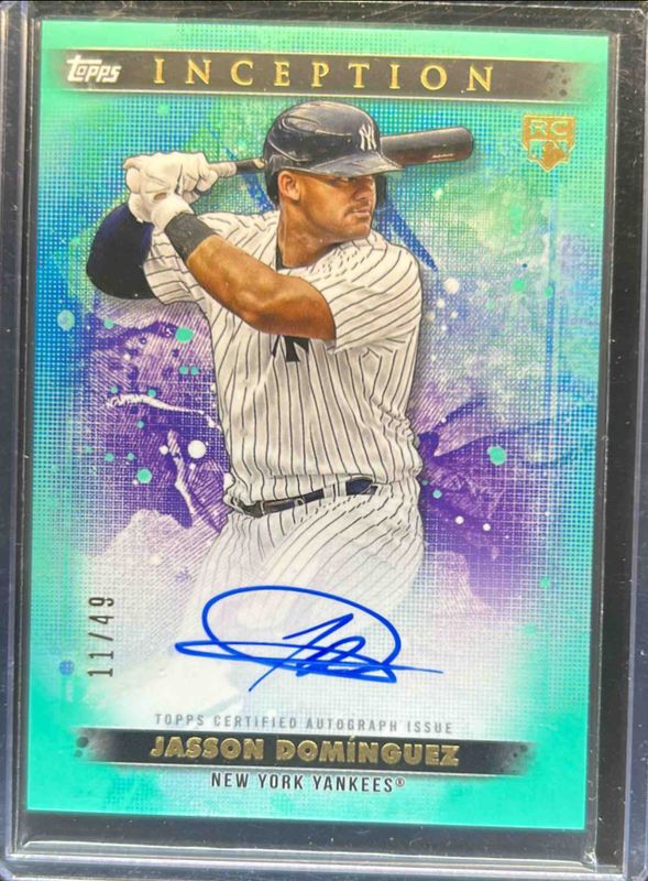 Jasson Dominguez 2024 Topps Inception #BRES-JDO Base Rookies & Emerging Star Autographs - Aqua /75 RAW