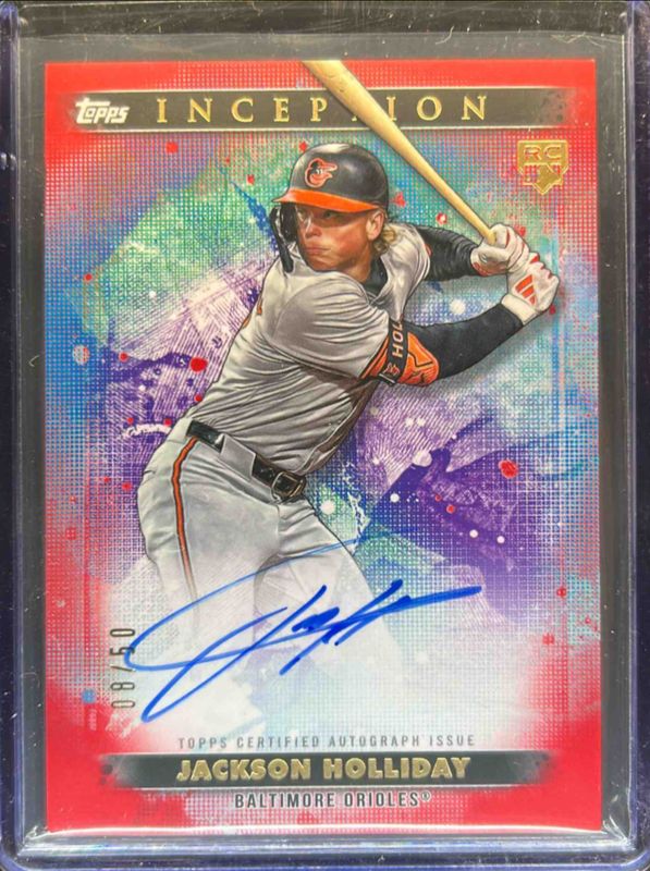 Jackson Holliday 2024 Topps Inception #BRES-JH Base Rookies & Emerging Star Autographs - Red /50 RAW