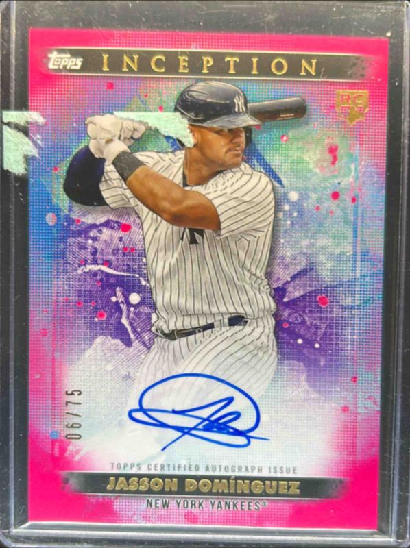 Jasson Dominguez 2024 Topps Inception #BRES-JDO Base Rookies & Emerging Star Autographs - Magenta /99 RAW