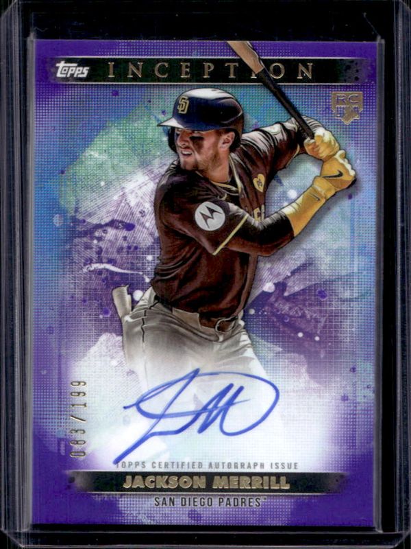 Jackson Merrill 2024 Topps Inception #BRES-JM Base Rookies & Emerging Star Autographs - Purple /199 RAW
