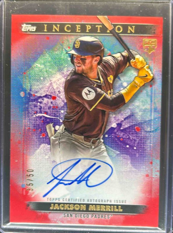 Jackson Merrill 2024 Topps Inception #BRES-JM Base Rookies & Emerging Star Autographs - Red /50 RAW