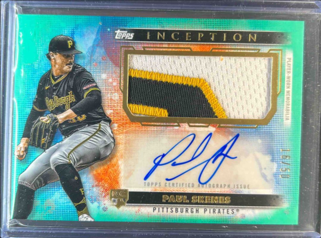Paul Skenes 2024 Topps Inception #APC-PS Autographs Patch Cards - Aqua /50 Rookie RAW