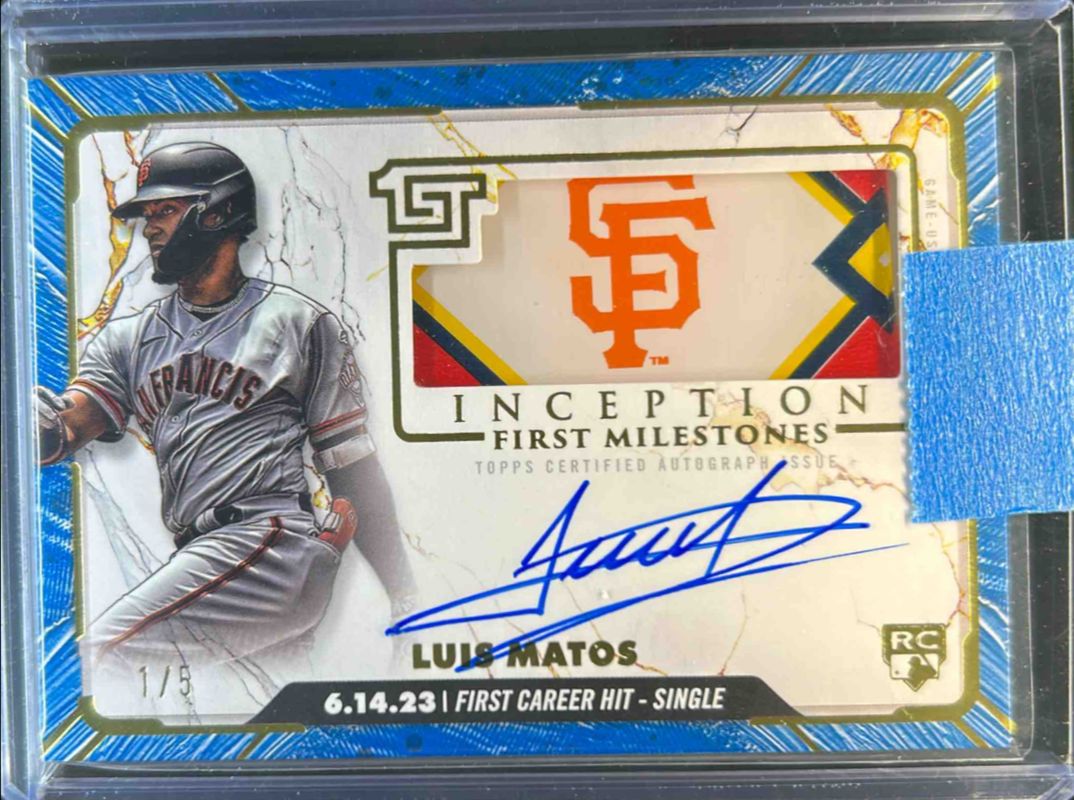 Luis Matos 2024 Topps Inception #FMAR-LM MLB First Milestones Autographs Relics - Blue /5 Rookie RAW