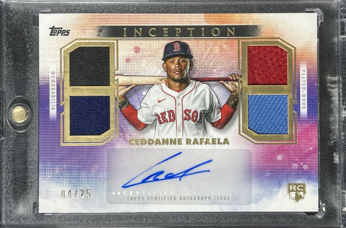 Ceddanne Rafaela 2024 Topps Inception #QRA-CR Quad Relic Autographs /25 Rookie RAW