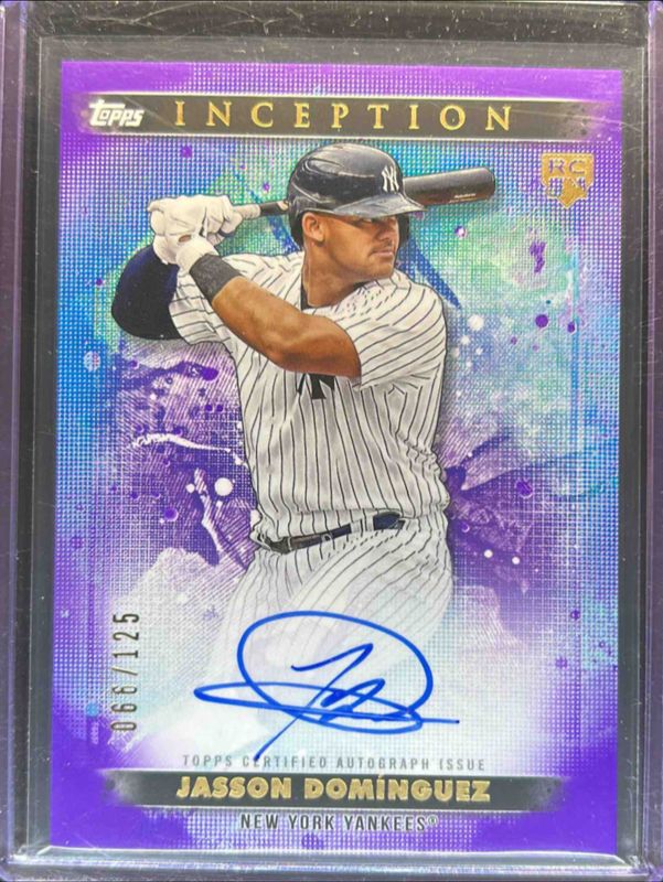 Jasson Dominguez 2024 Topps Inception #BRES-JDO Base Rookies & Emerging Star Autographs - Purple /199 RAW