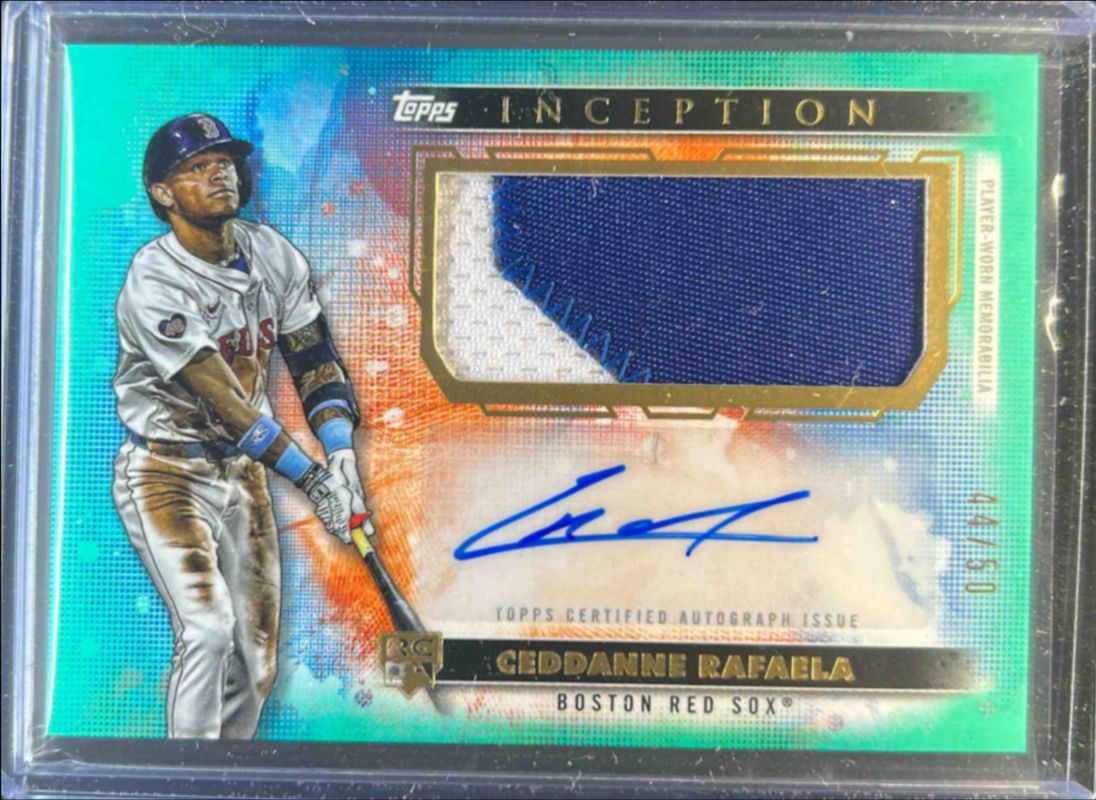Ceddanne Rafaela 2024 Topps Inception #APC-CR Autographs Patch Cards - Aqua /50 Rookie RAW