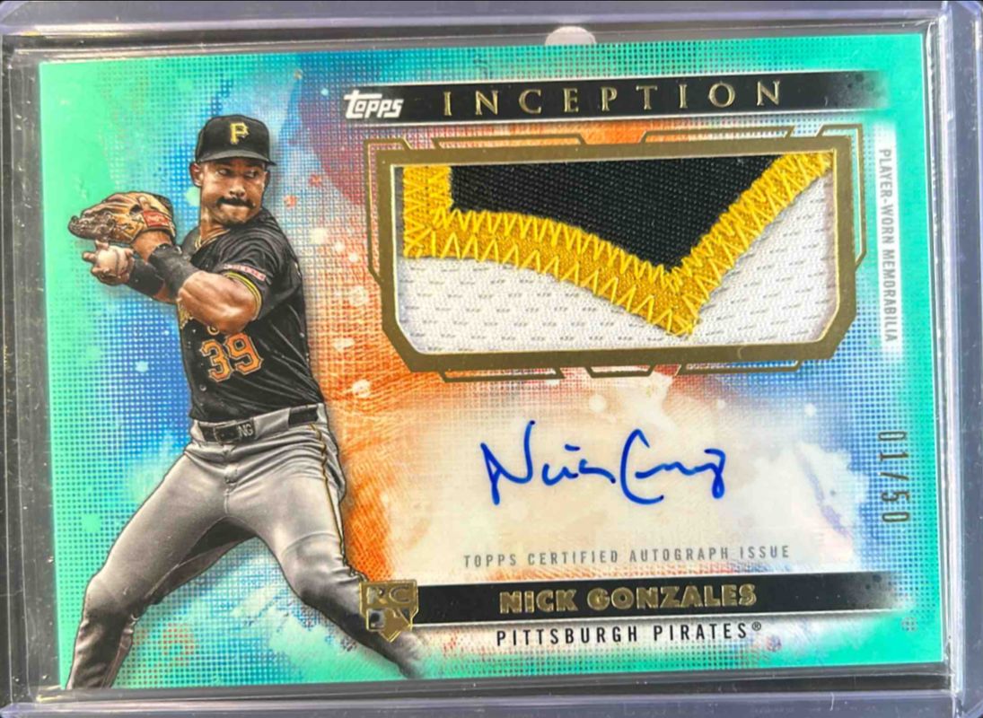 Nick Gonzales 2024 Topps Inception #APC-NG Autographs Patch Cards - Aqua /50 Rookie RAW