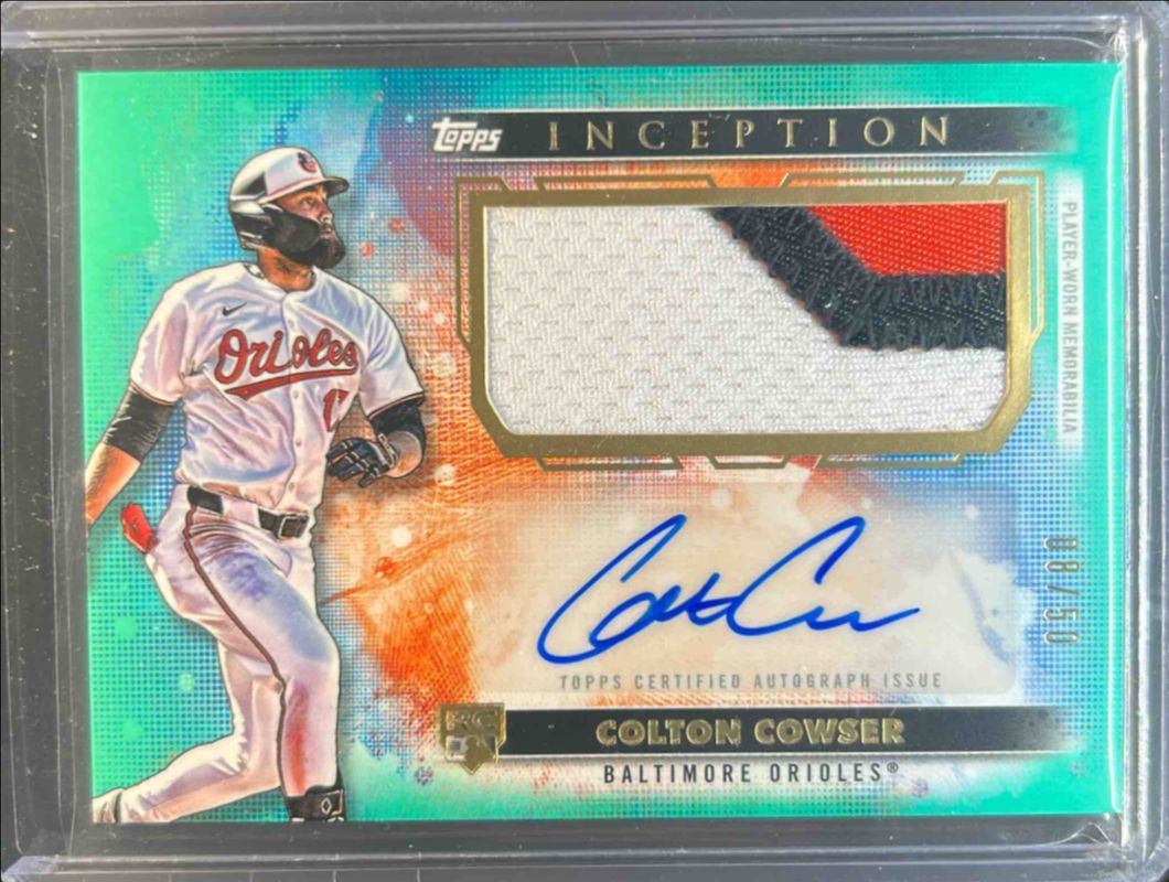 Colton Cowser 2024 Topps Inception #APC-CC Autographs Patch Cards - Aqua /50 Rookie RAW