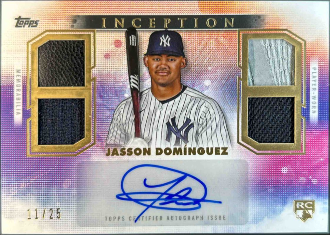 Jasson Dominguez 2024 Topps Inception #QRA-JD Quad Relic Autographs /25 Rookie RAW