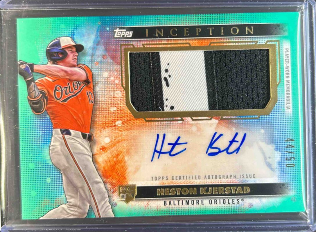 Heston Kjerstad 2024 Topps Inception #APC-HK Autographs Patch Cards - Aqua /50 Rookie RAW
