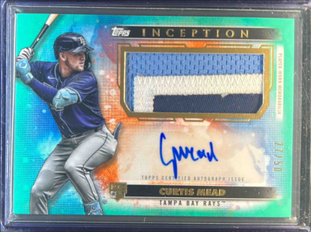 Curtis Mead 2024 Topps Inception #APC-CME Autographs Patch Cards - Aqua /50 Rookie RAW