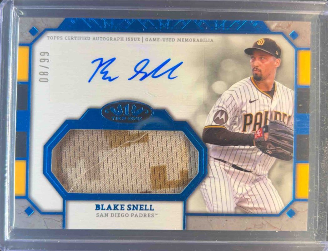 Blake Snell 2024 Topps Tier One #AT1JR-BS Autographed Tier One Relics Jumbo - Blue /99 RAW