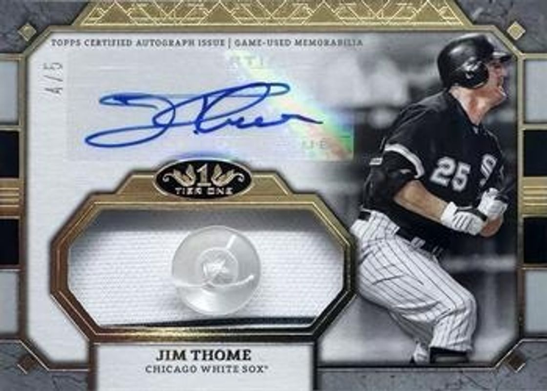 Jim Thome 2024 Topps Tier One #AT1JR-JT Autographed Tier One Relics Jumbo - Buttons /5 RAW