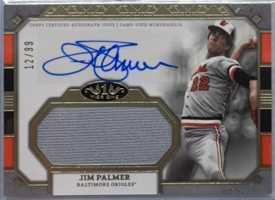 Jim Palmer 2024 Topps Tier One #AT1JR-JP Autographed Tier One Relics Jumbo /99 RAW