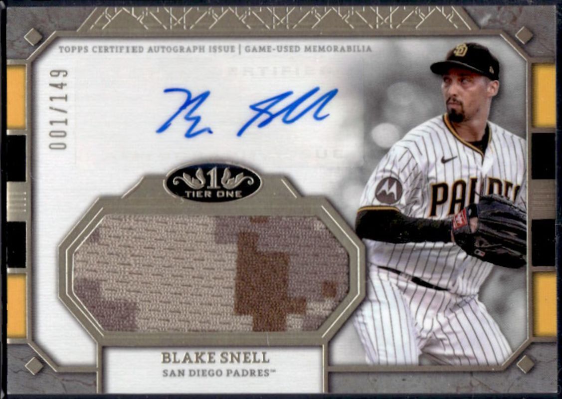 Blake Snell 2024 Topps Tier One #AT1JR-BS Autographed Tier One Relics Jumbo /99 RAW