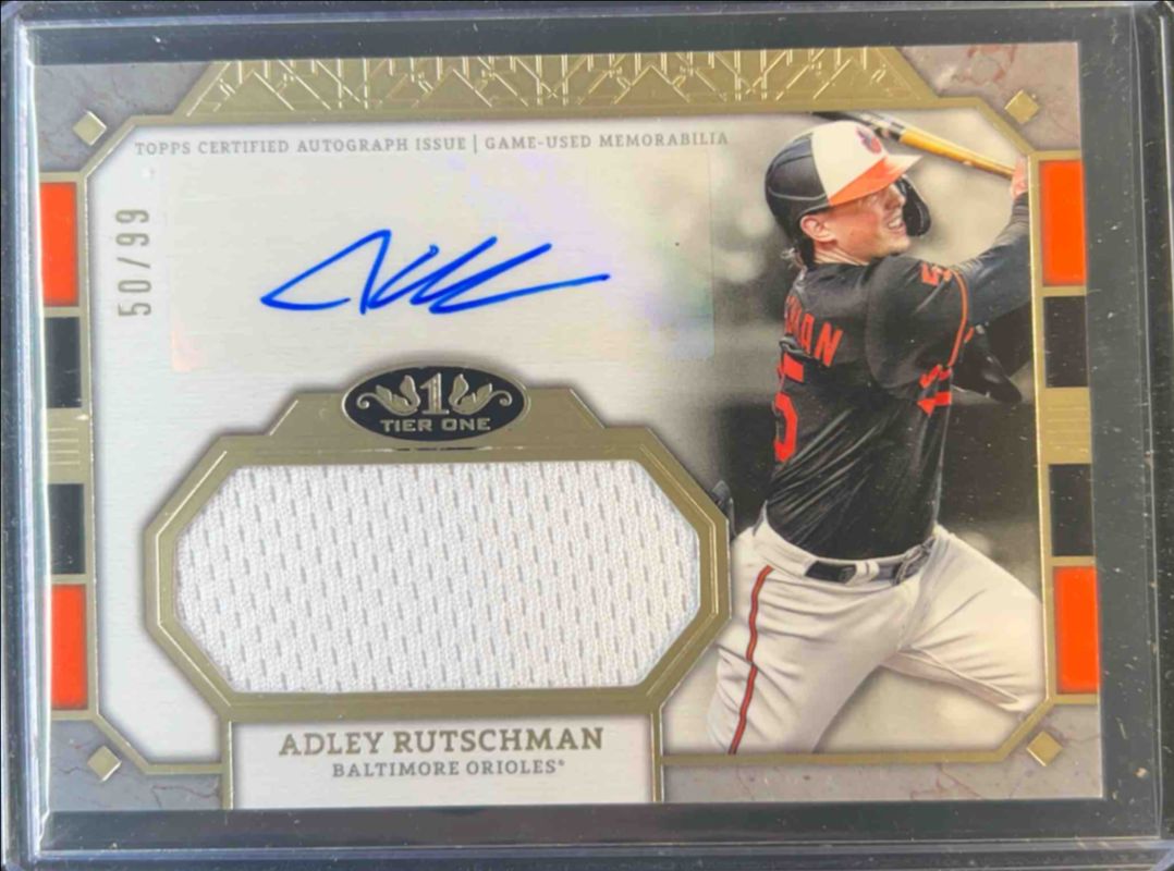 Adley Rutschman 2024 Topps Tier One #AT1JR-AR Autographed Tier One Relics Jumbo /99 RAW