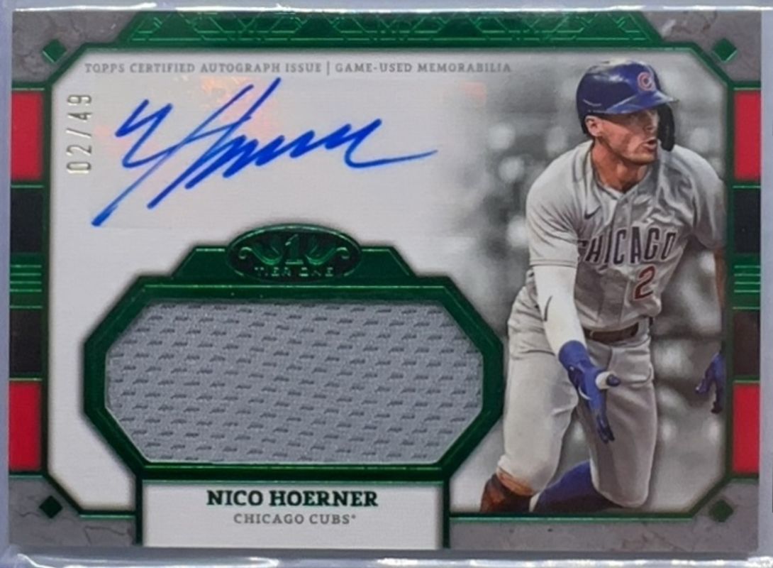 Nico Hoerner 2024 Topps Tier One #AT1JR-NH Autographed Tier One Relics Jumbo - Green /25 RAW