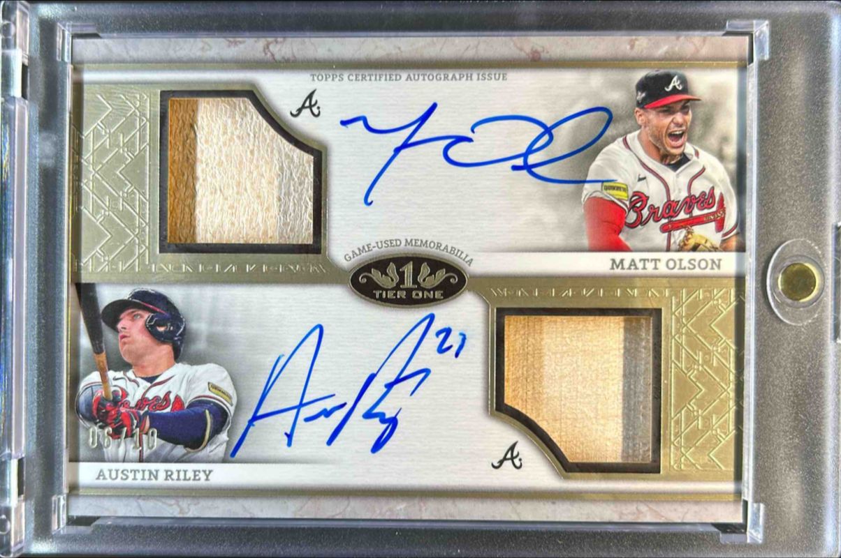 Austin Riley / Matt Olson 2024 Topps Tier One #ADRB-OR Autographed Dual Bat Relics /10 RAW