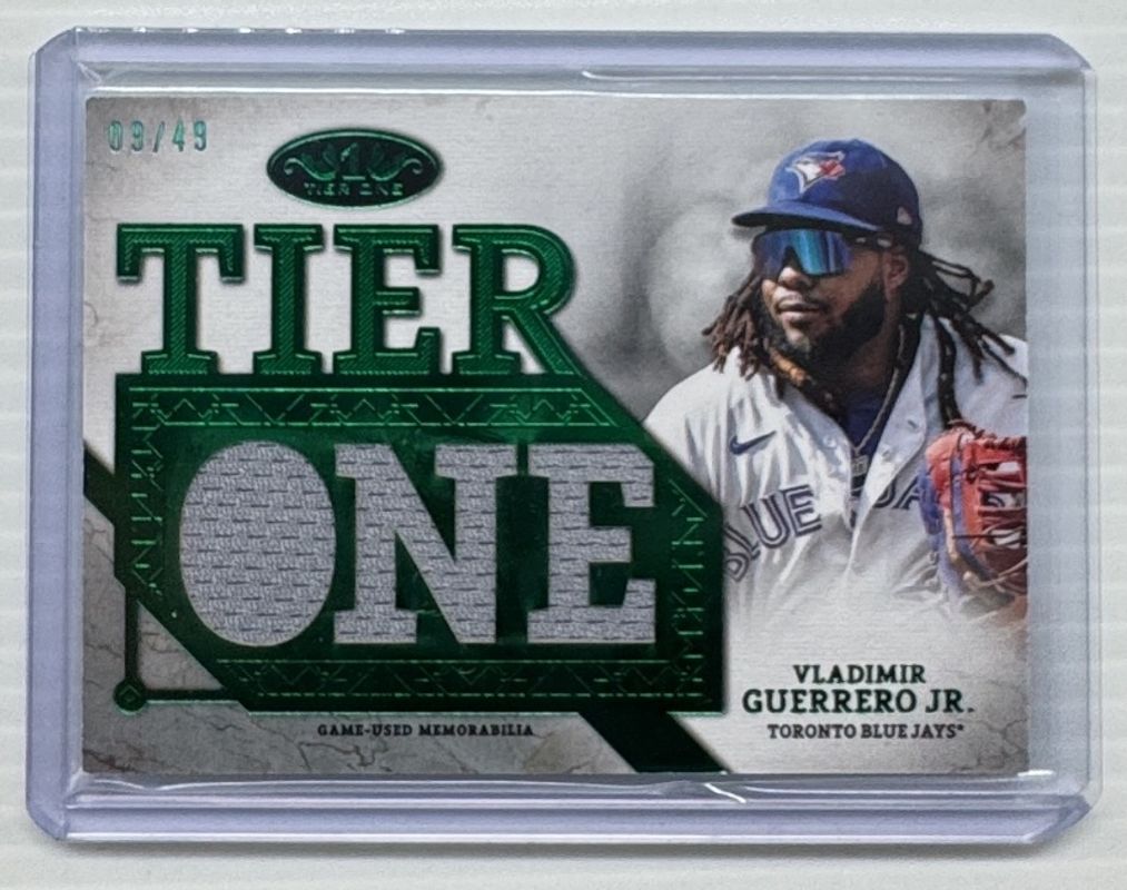 Aaron Judge / Bobby Witt Jr. / Vladimir Guerrero Jr. 2024 Topps Tier One #T1RD-VG Tier One Relics die-cut - Green Foil /49 RAW