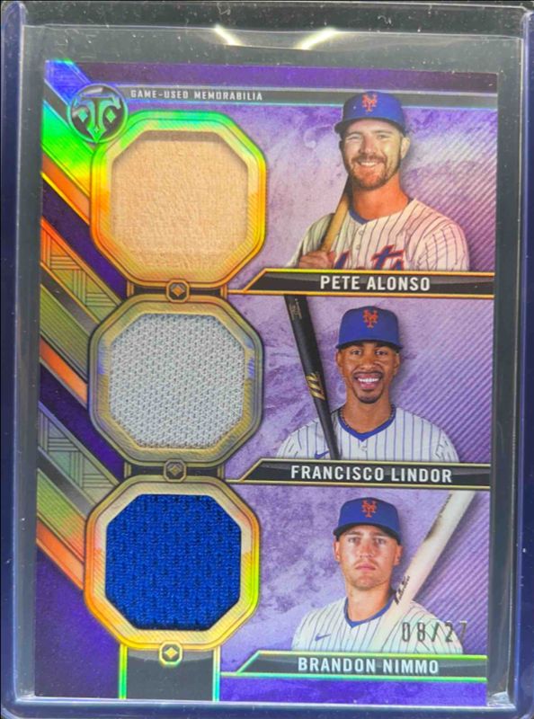 Brandon Nimmo / Francisco Lindor / Pete Alonso 2024 Topps Triple Threads #RCC-ALN Relic Combos - Amethyst /27 RAW