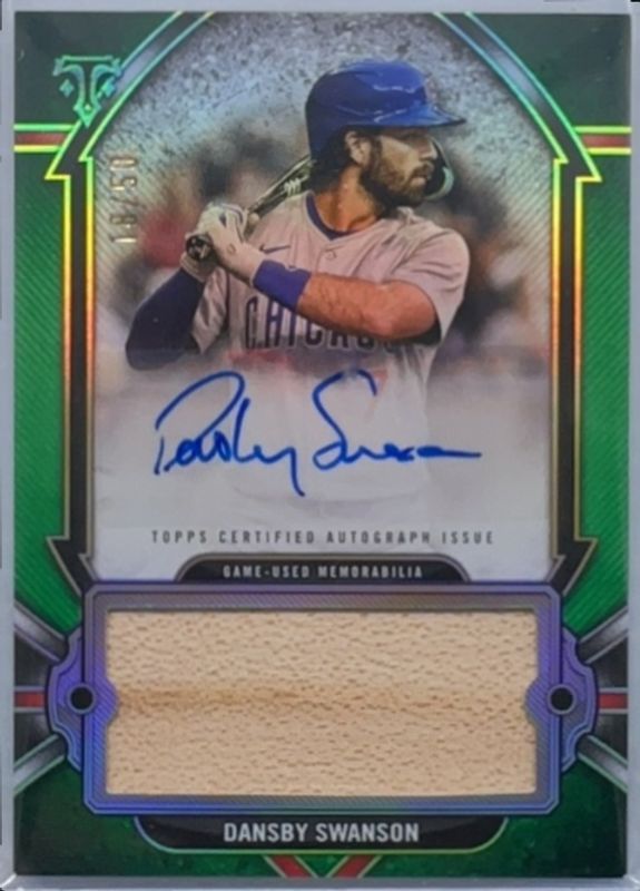 Dansby Swanson 2024 Topps Triple Threads #AJR-DS Autographs Single Jumbo Relics - Emerald /50 RAW