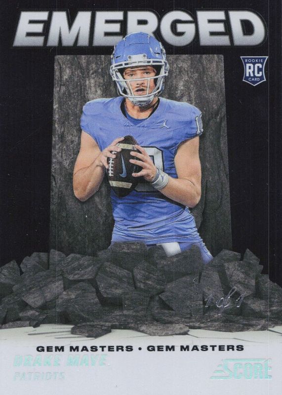 Drake Maye 2024 Score #EM-DME Emerged - Gem Masters /1 Rookie RAW