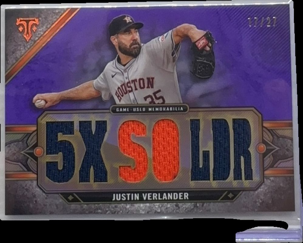 Justin Verlander 2024 Topps Triple Threads #TTR-JVE3 Relics - Amethyst /27 RAW