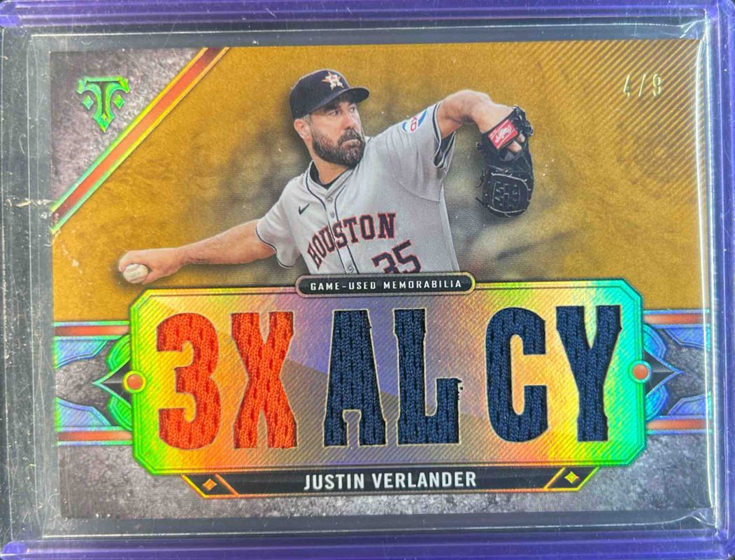 Justin Verlander 2024 Topps Triple Threads #TTR-JVE2 Relics - Gold /9 RAW
