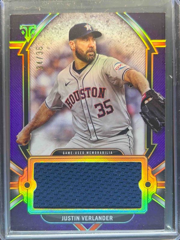 Justin Verlander 2024 Topps Triple Threads #SJR-JVE Single Jumbo Relics - Amethyst /36 RAW