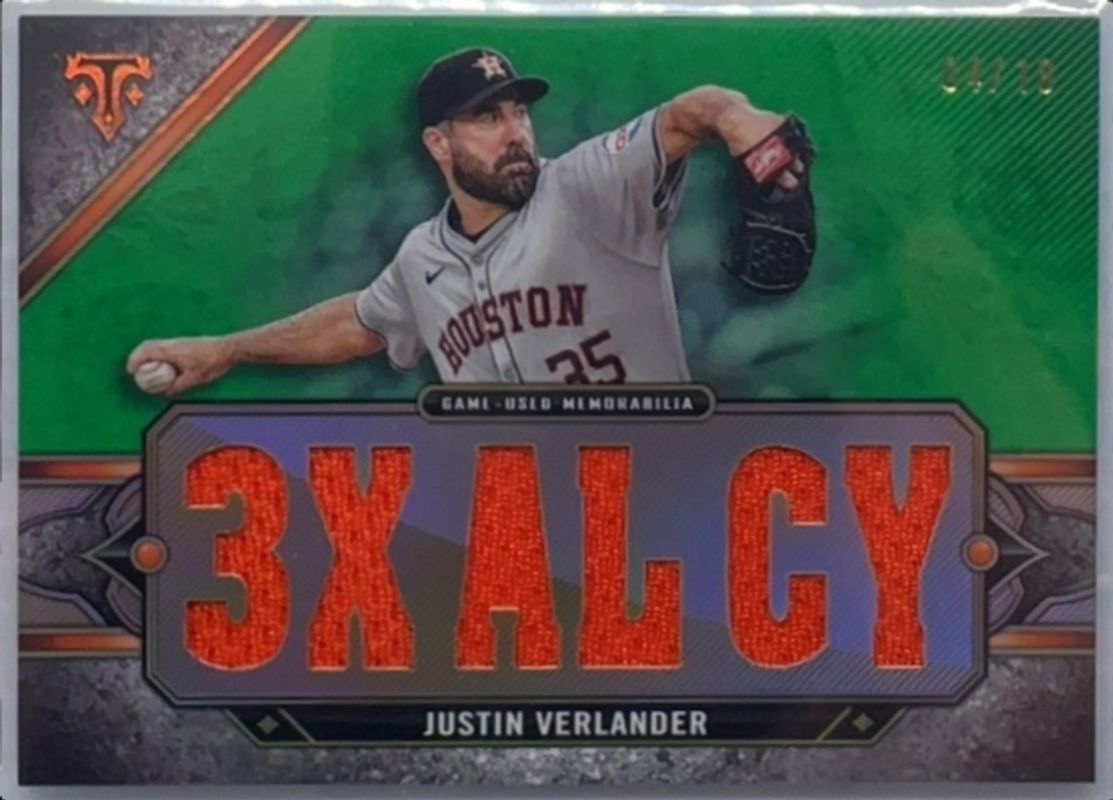 Justin Verlander 2024 Topps Triple Threads #TTR-JVE2 Relics - Emerald /18 RAW