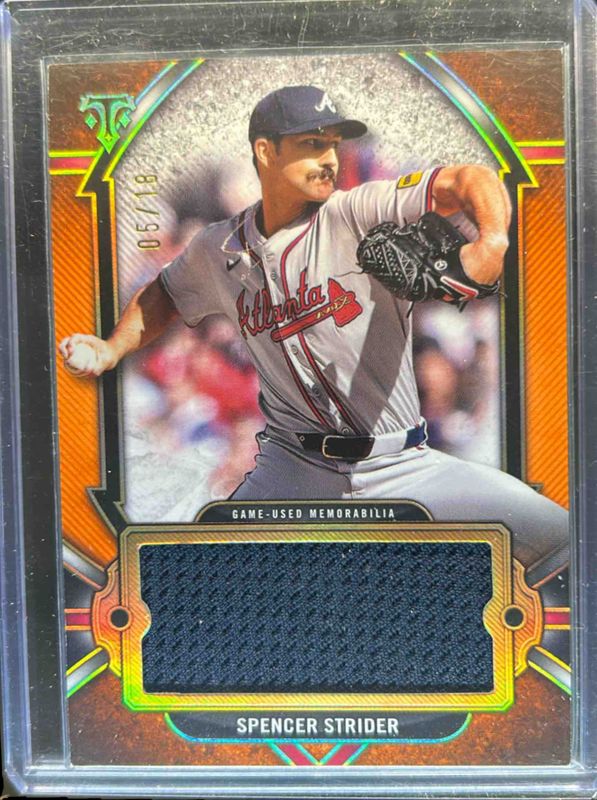 Spencer Strider 2024 Topps Triple Threads #SJR-SS Single Jumbo Relics - Amber /18 RAW
