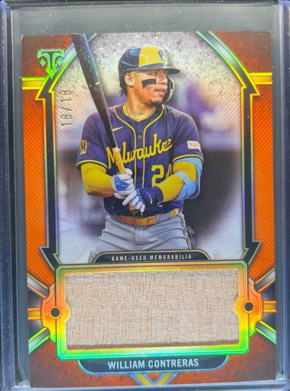 William Contreras 2024 Topps Triple Threads #SJR-WC Single Jumbo Relics - Amber /18 RAW