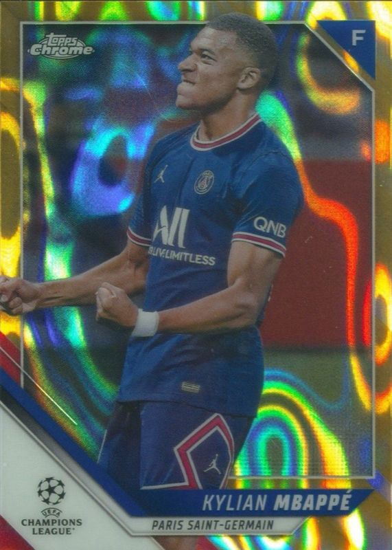 Kylian Mbappe 2021 Topps Chrome UEFA Champions League #1 Gold Lava Refractor RAW