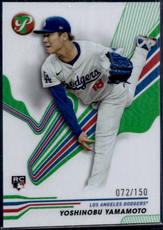 Yoshinobu Yamamoto 2024 Topps Pristine #117 Green Refractor /150 Rookie RAW