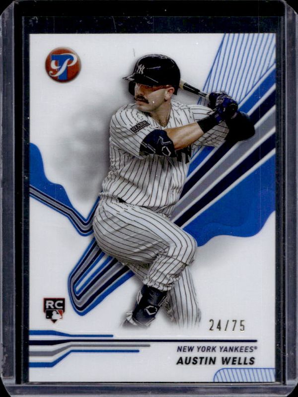 Austin Wells 2024 Topps Pristine #177 Blue Refractor /75 Rookie RAW