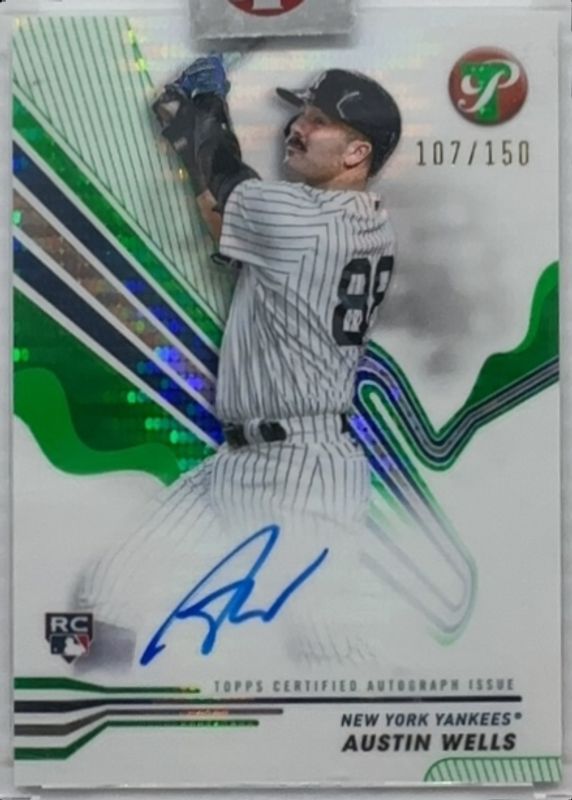 Austin Wells 2024 Topps Pristine #PA-AWE Pristine Autographs - Green Pristine Refractor /150 Rookie RAW