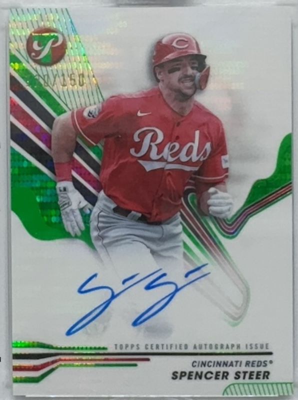 Spencer Steer 2024 Topps Pristine #PA-SS Pristine Autographs - Green Pristine Refractor /150 RAW
