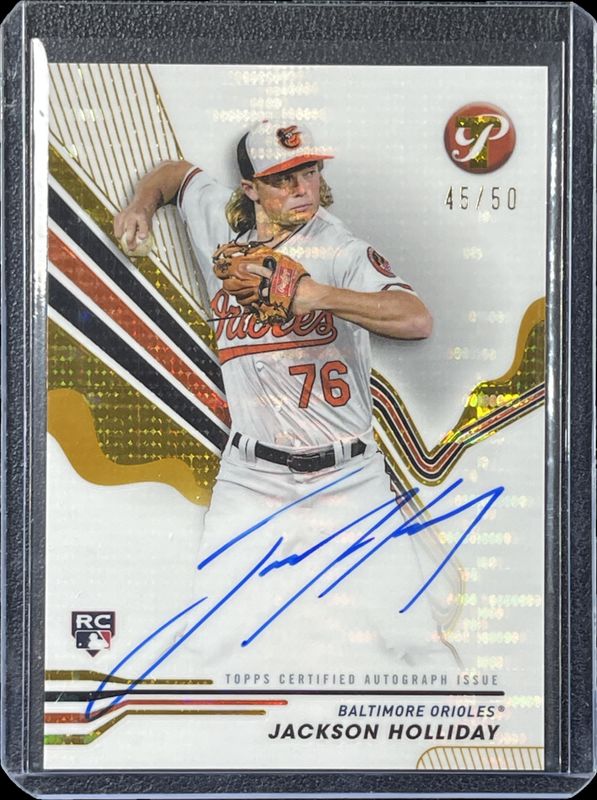 Jackson Holliday 2024 Topps Pristine #PA-JH Pristine Autographs - Gold Pristine Refractor /50 Rookie RAW