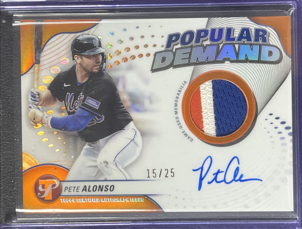 Pete Alonso 2024 Topps Pristine #DPAR-PA Popular Demand Autographs Relics - Orange Refractor /25 RAW