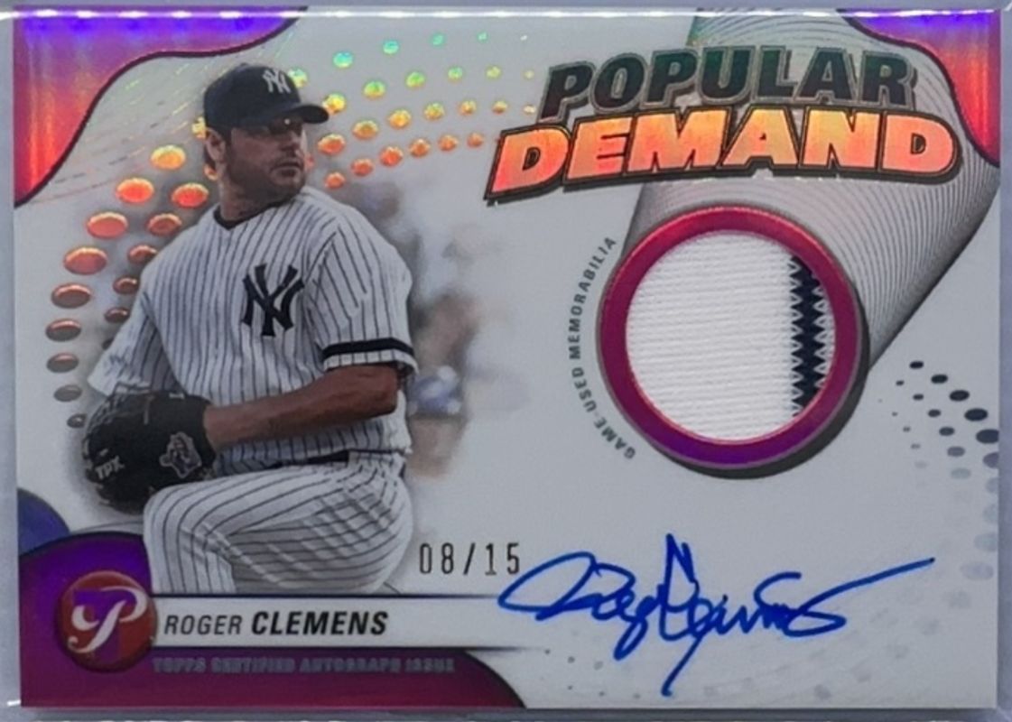 Roger Clemens 2024 Topps Pristine #DPAR-RC Popular Demand Autographs Relics - Pink Refractor /15 RAW