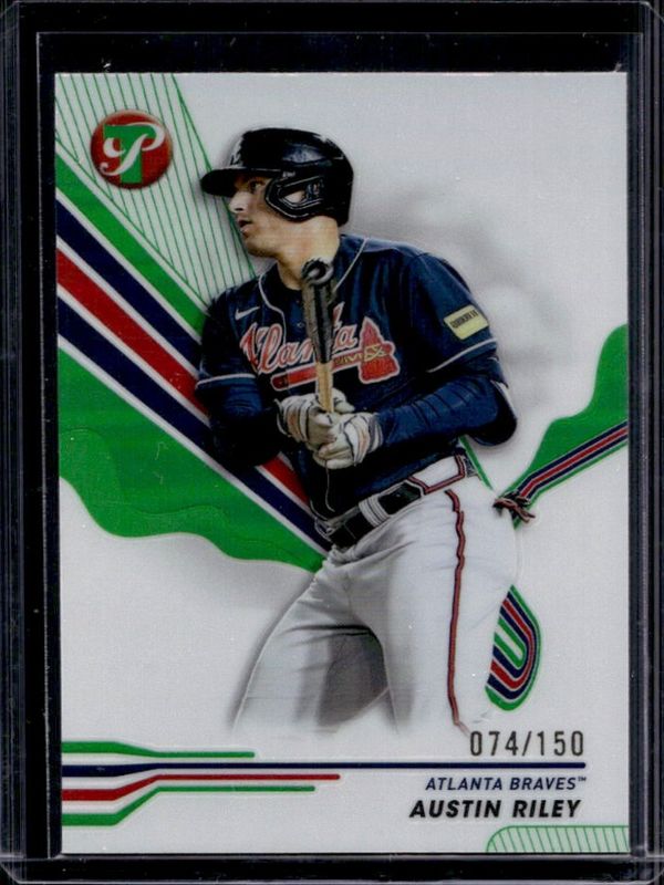 Austin Riley 2024 Topps Pristine #69 Green Refractor /150 RAW