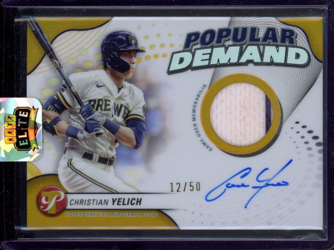 Christian Yelich 2024 Topps Pristine #DPAR-CY Popular Demand Autographs Relics - Gold Refractor /50 RAW