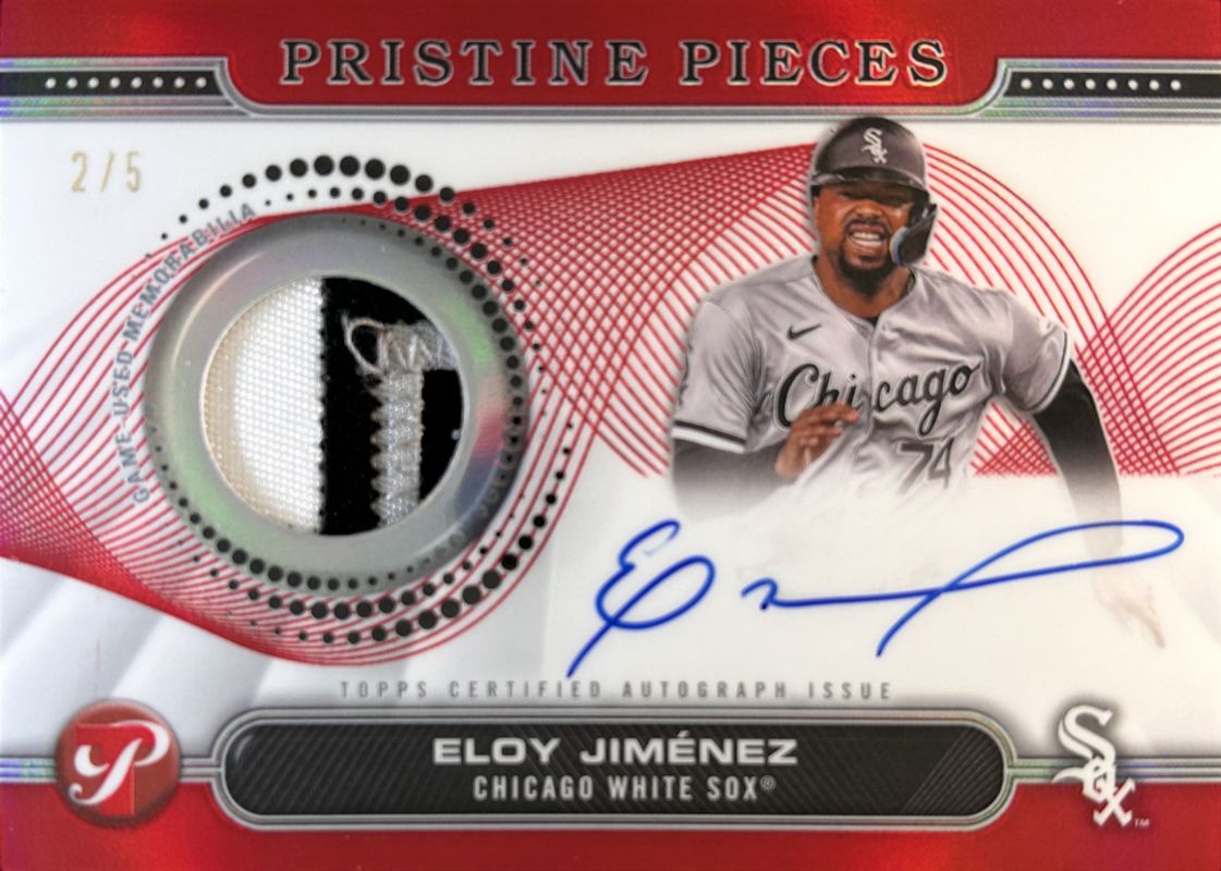 Eloy Jimenez 2024 Topps Pristine #PPAR-EJ Pristine Pieces Autographs Relics - Red Refractor /5 RAW