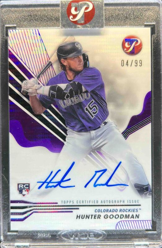 Hunter Goodman 2024 Topps Pristine #PA-HG Pristine Autographs - Purple Pristine Refractor /99 Rookie RAW