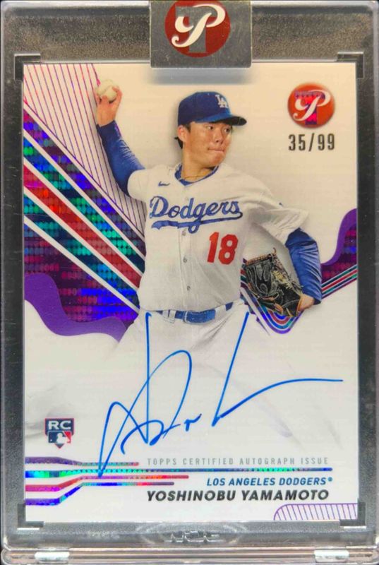 Yoshinobu Yamamoto 2024 Topps Pristine #PA-YY Pristine Autographs - Purple Pristine Refractor /99 Rookie RAW